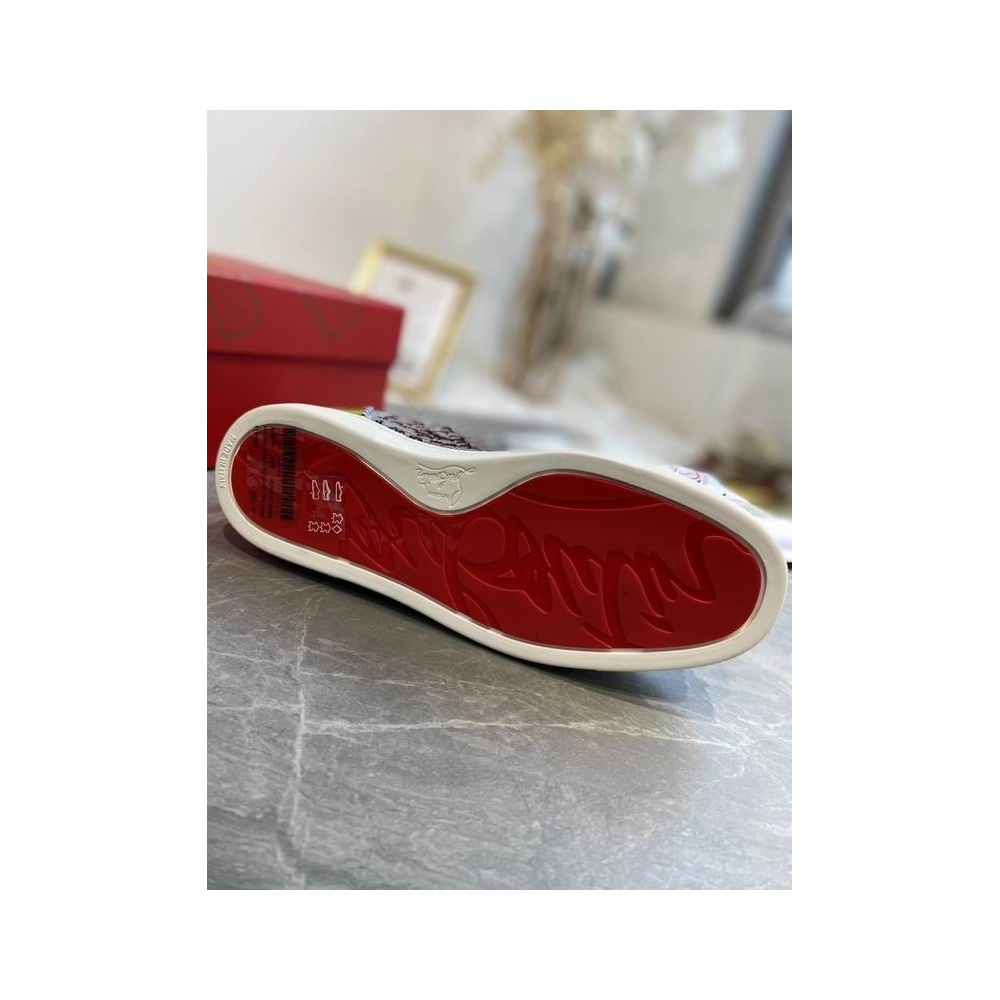 Replica Christian Louboutin Lou Spikes High-top Sneakers Graffiti Sequin And Leather Multicolor