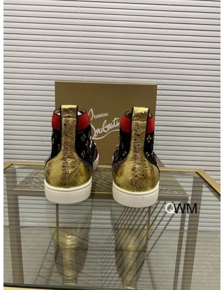 Replica Christian Louboutin Lou Spikes High Top Sneakers Suede and Leather Black