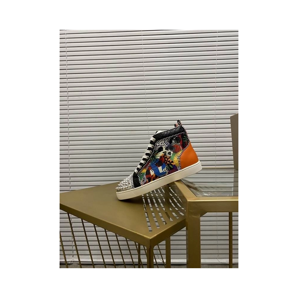 Replica Christian Louboutin Lou Spikes Orlato Flat Sneakers Multicolor, Knockoff Christian Louboutin Shoes