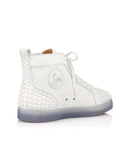 Cheap Christian Louboutin Lou Spikes 2 Sneaker High-Top Embossed Calfskin White, Discount CL Shoes Outlet Store