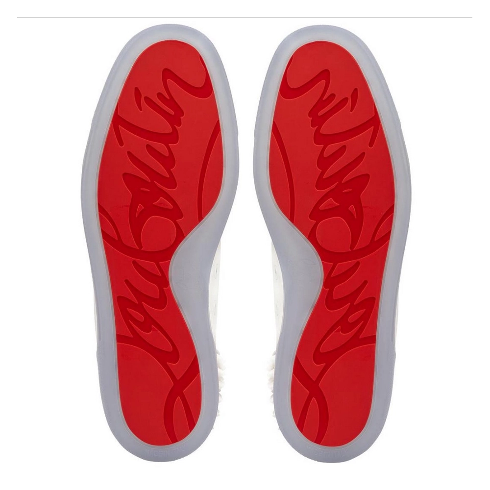 Cheap Christian Louboutin Lou Spikes 2 Sneaker High-Top Embossed Calfskin White, Discount CL Shoes Outlet Store