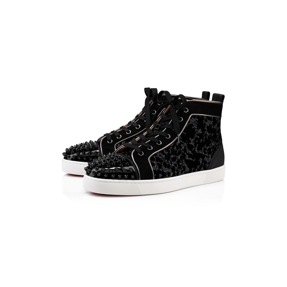 Christian Louboutin Lou Spikes Black/dk Gun Velvet