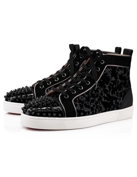 Christian Louboutin Lou Spikes Black/dk Gun Velvet