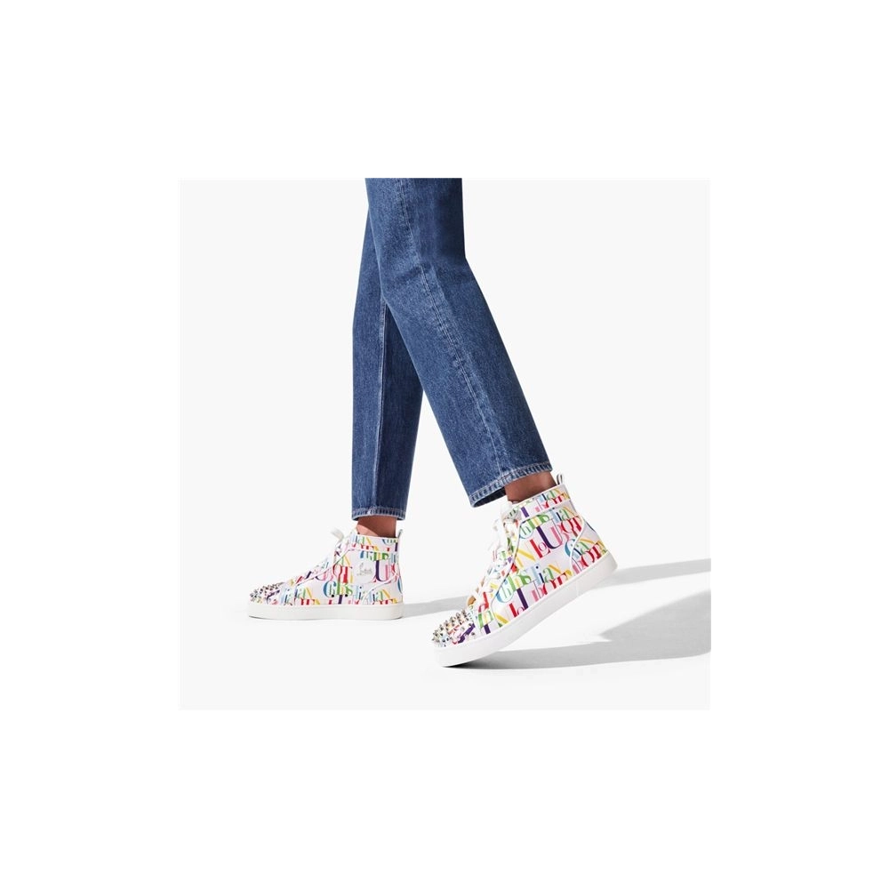 Christian Louboutin Lou Spikes White-multi/bianco Crepe Satin