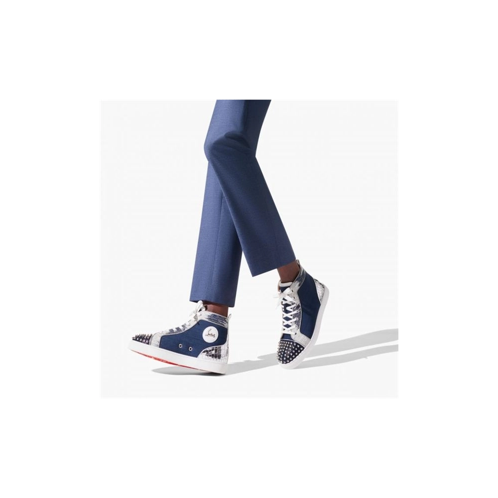 cheap Christian Louboutin Lou Spikes Orlaato Version Marine Suede Leather sale