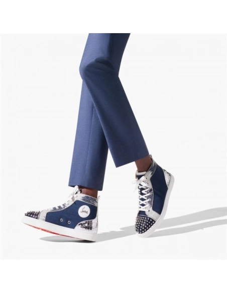 cheap Christian Louboutin Lou Spikes Orlaato Version Marine Suede Leather sale