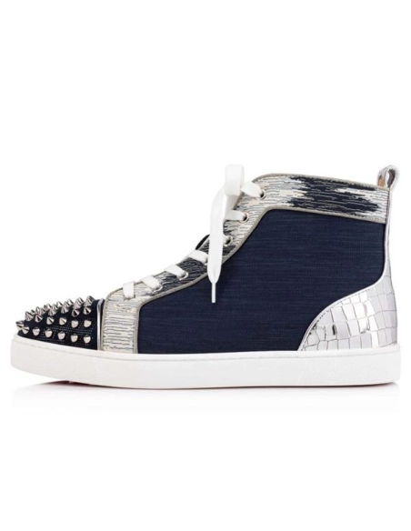 cheap Christian Louboutin Lou Spikes Orlaato Version Marine Suede Leather sale