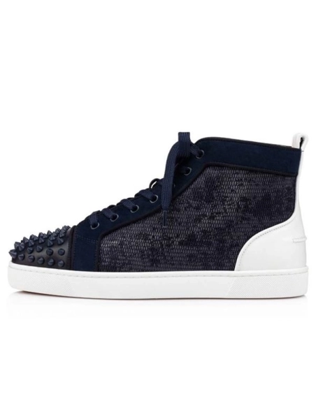 cheap Christian Louboutin Lou Spikes Orlato Flat Vers Blu Argento/marine Mat Calf sale