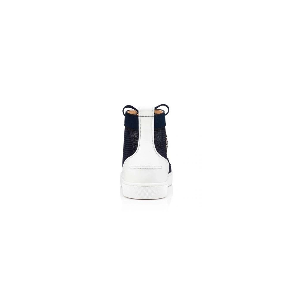 cheap Christian Louboutin Lou Spikes Orlato Flat Vers Blu Argento/marine Mat Calf sale