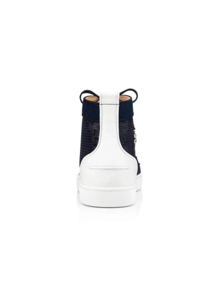 cheap Christian Louboutin Lou Spikes Orlato Flat Vers Blu Argento/marine Mat Calf sale