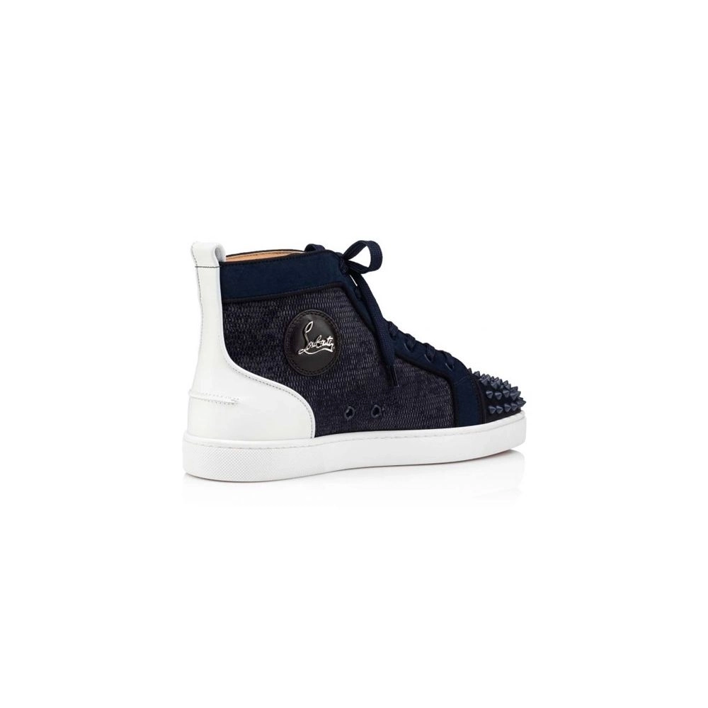 cheap Christian Louboutin Lou Spikes Orlato Flat Vers Blu Argento/marine Mat Calf sale