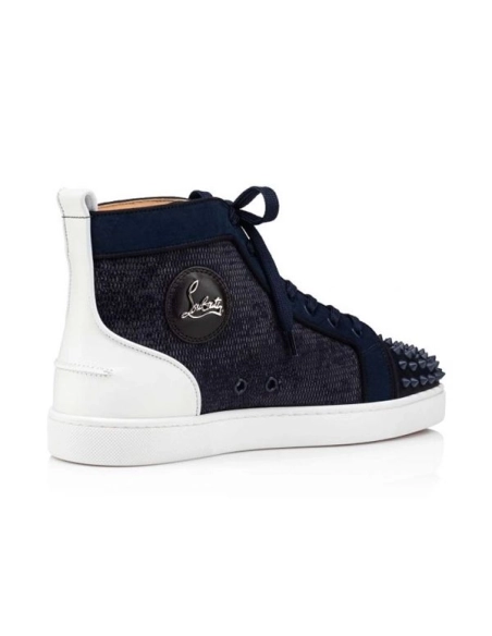 cheap Christian Louboutin Lou Spikes Orlato Flat Vers Blu Argento/marine Mat Calf sale