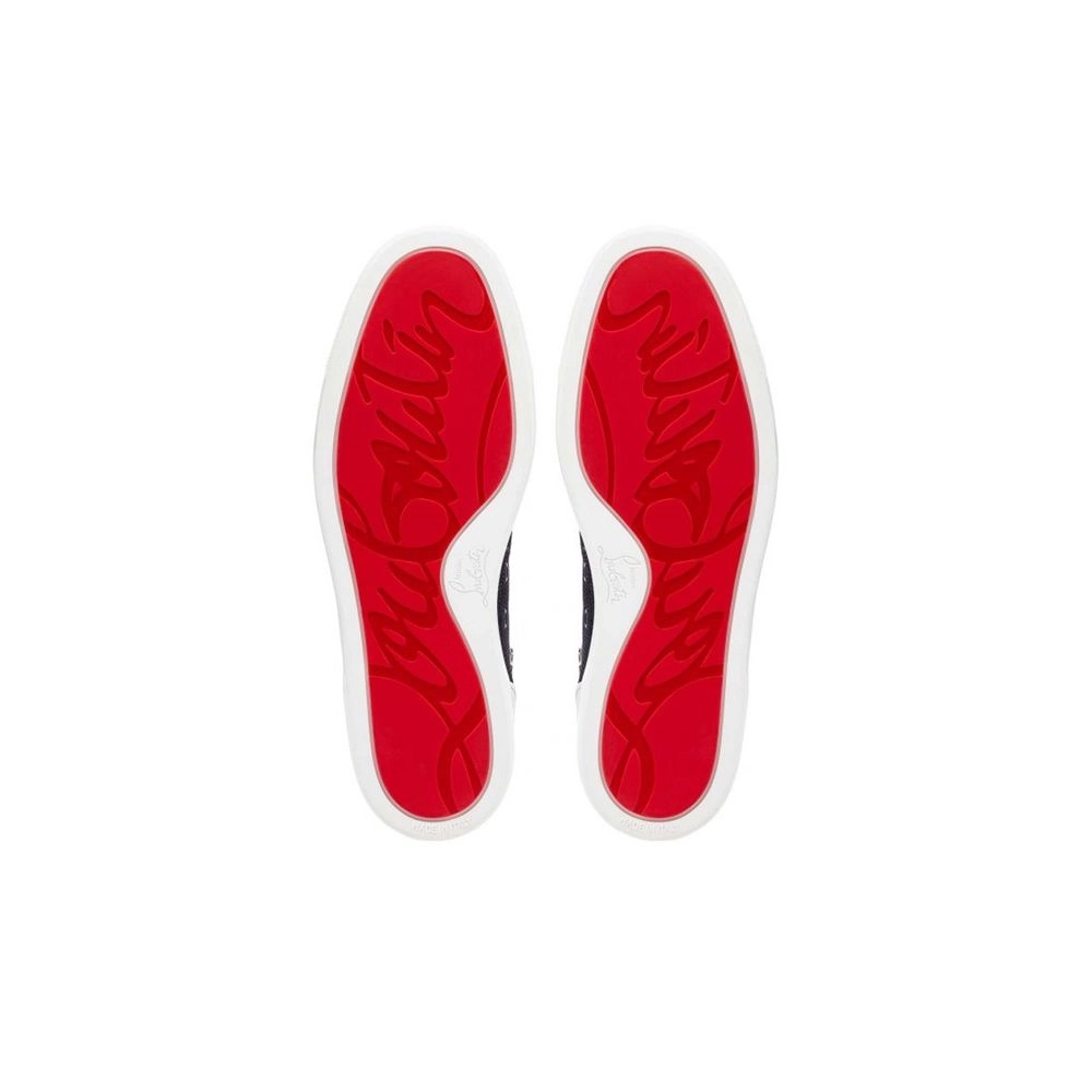 cheap Christian Louboutin Lou Spikes Orlato Flat Vers Blu Argento/marine Mat Calf sale