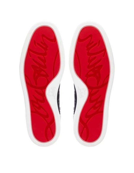 cheap Christian Louboutin Lou Spikes Orlato Flat Vers Blu Argento/marine Mat Calf sale
