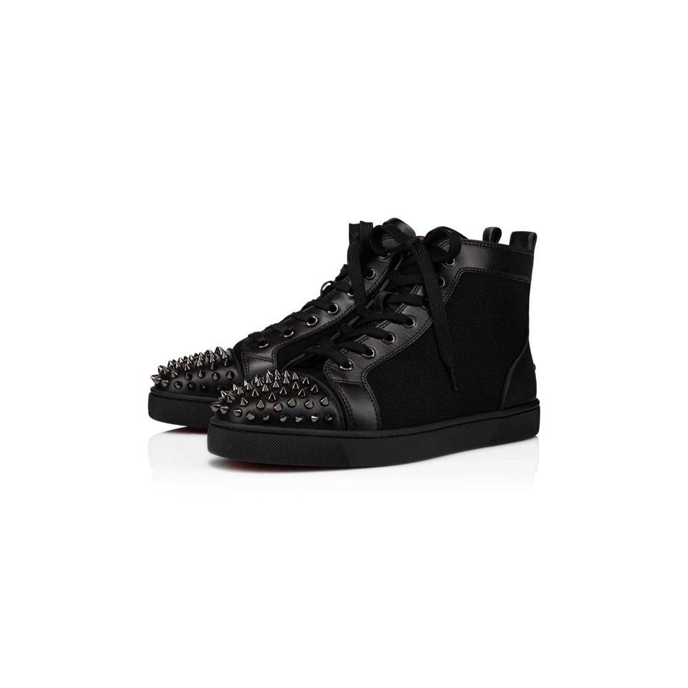 cheap Christian Louboutin Lou Spikes Orlato Flat Black/black Gun Calf sale