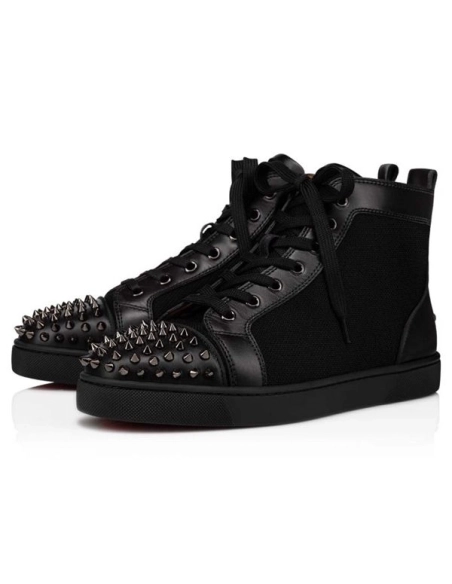 cheap Christian Louboutin Lou Spikes Orlato Flat Black/black Gun Calf sale