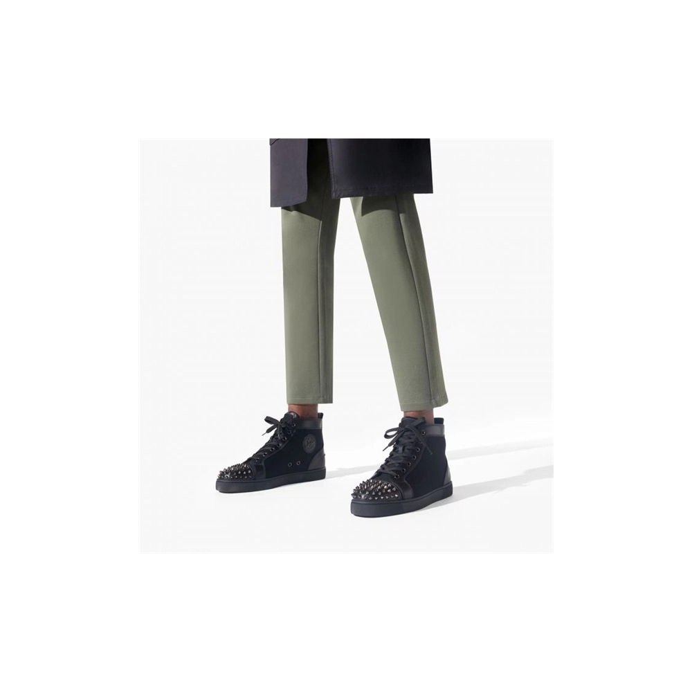 cheap Christian Louboutin Lou Spikes Orlato Flat Black/black Gun Calf sale