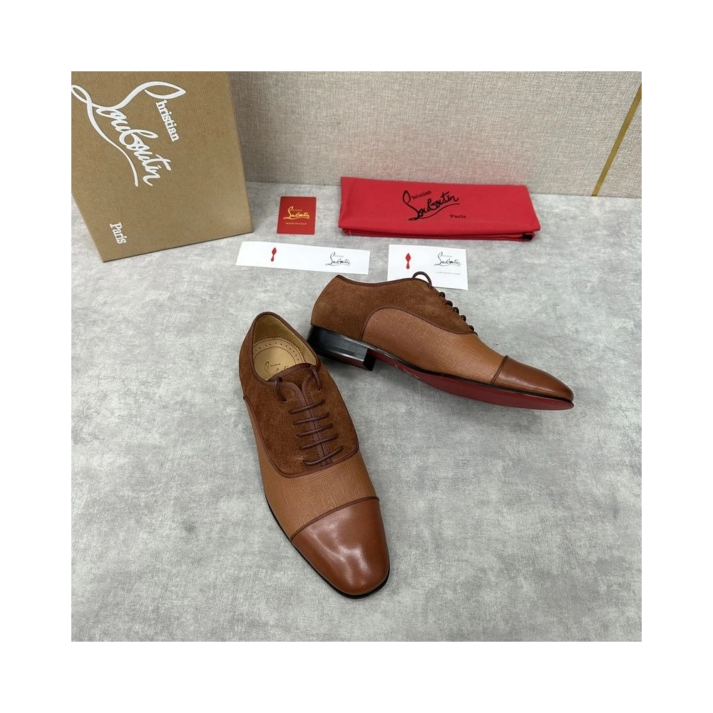 Replica Christian Louboutin Greggo Oxford Calf Leather and Suede Brown