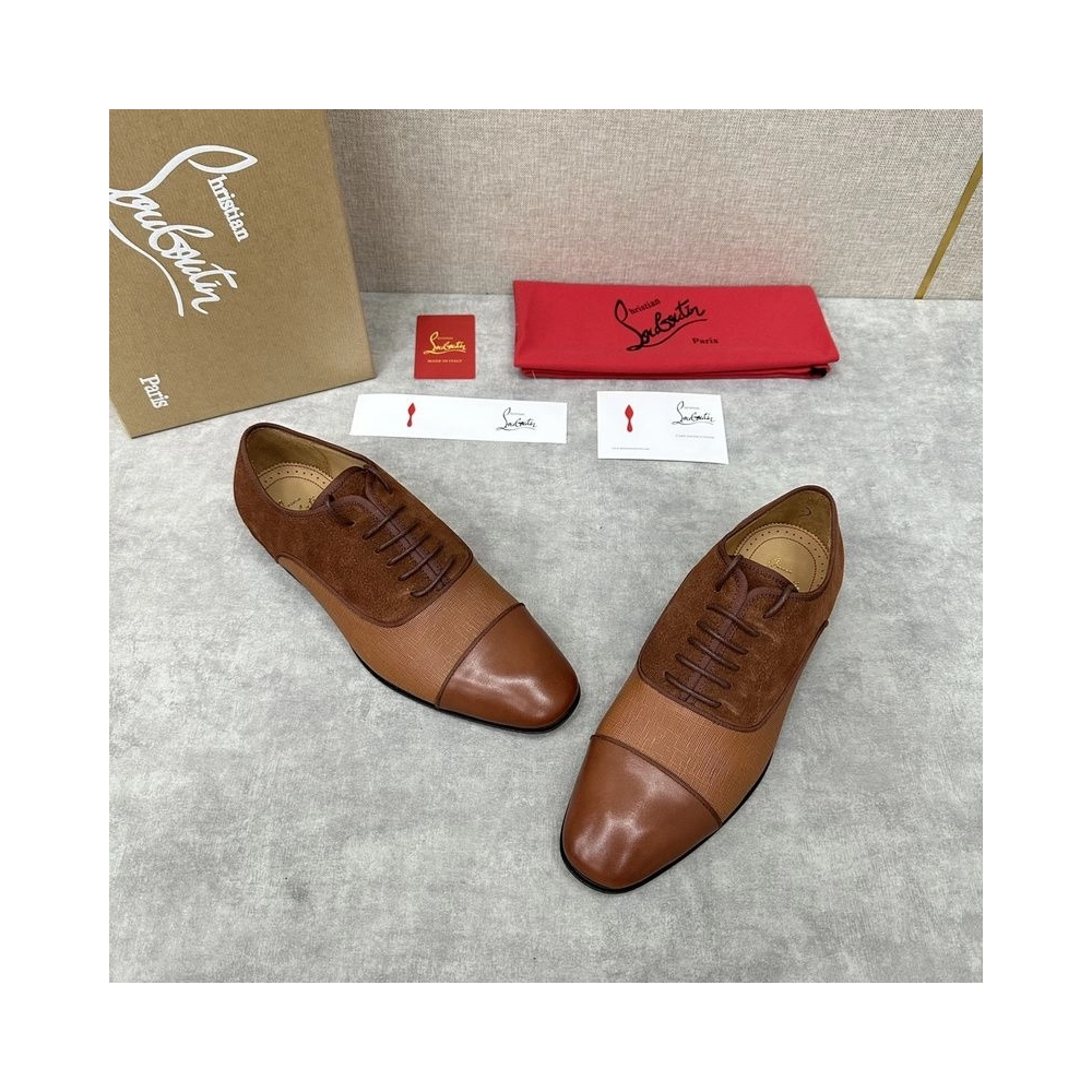 Replica Christian Louboutin Greggo Oxford Calf Leather and Suede Brown