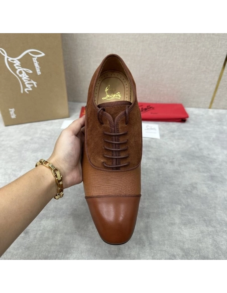 Replica Christian Louboutin Greggo Oxford Calf Leather and Suede Brown