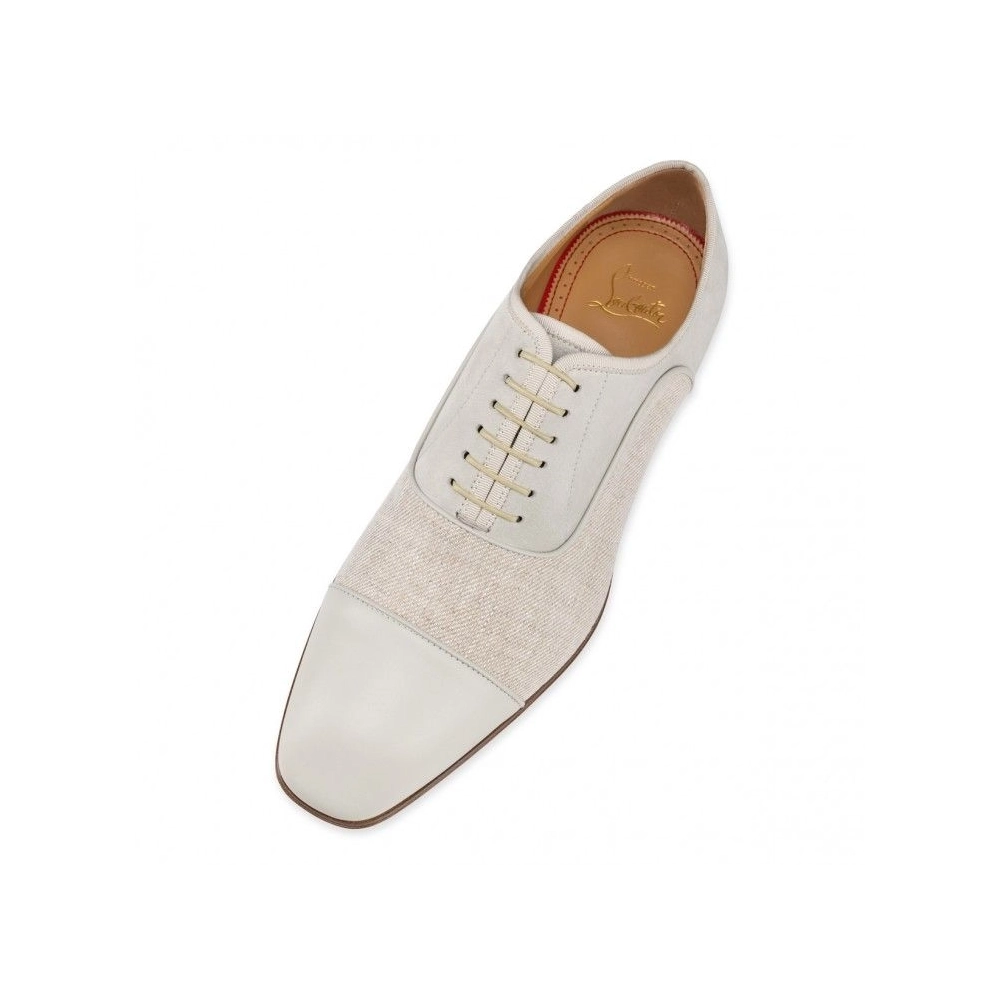 Cheap Christian Louboutin Greggo Oxfords Calf Leather Linen Country Albatre, Discount Christian Louboutin Shoes Outlet Online