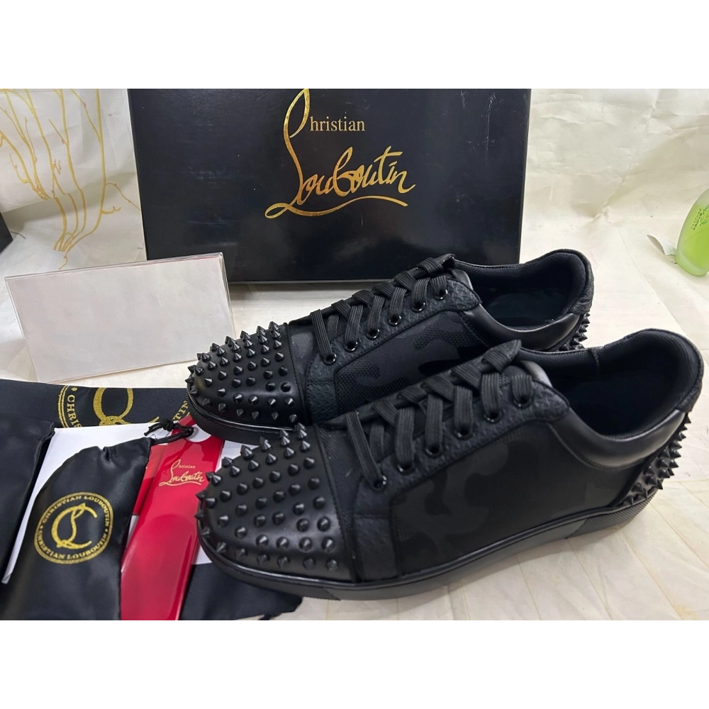 Discount Christian Louboutin Seavaste 2 Sneakers Jacquard Calf Leather And Spikes Black