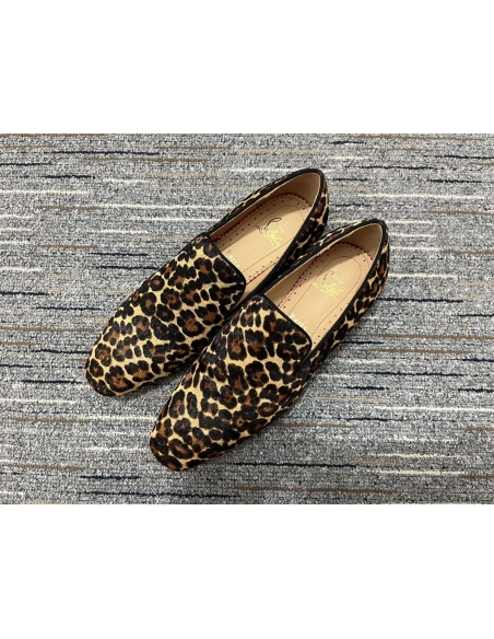 Replica Christian Louboutin Dandelion Loafers Veau Velours Leopard Print Pony Hair