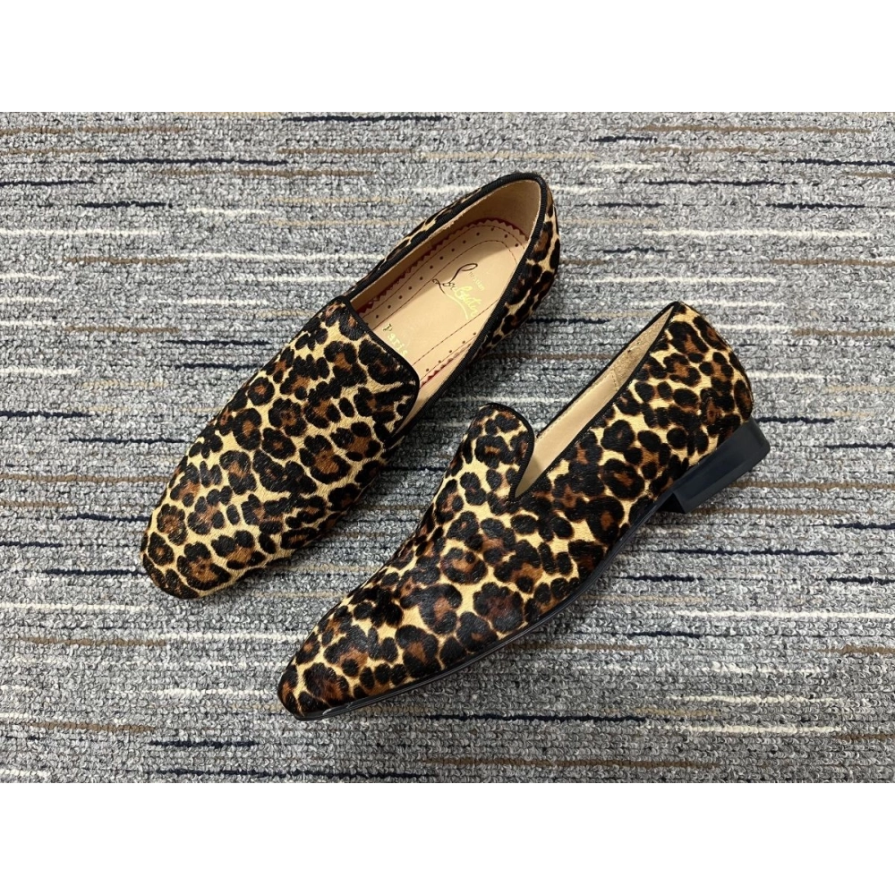 Replica Christian Louboutin Dandelion Loafers Veau Velours Leopard Print Pony Hair