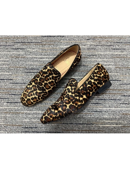 Replica Christian Louboutin Dandelion Loafers Veau Velours Leopard Print Pony Hair
