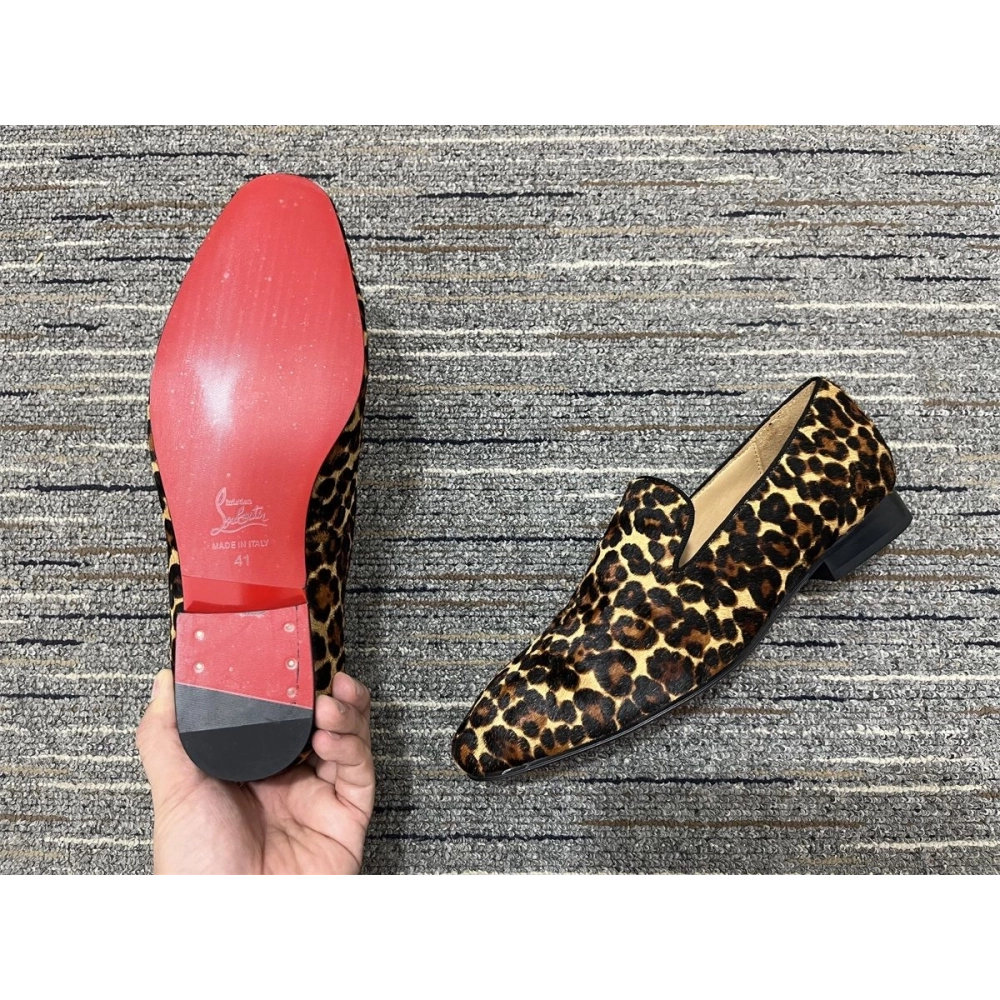 Replica Christian Louboutin Dandelion Loafers Veau Velours Leopard Print Pony Hair