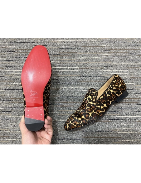 Replica Christian Louboutin Dandelion Loafers Veau Velours Leopard Print Pony Hair