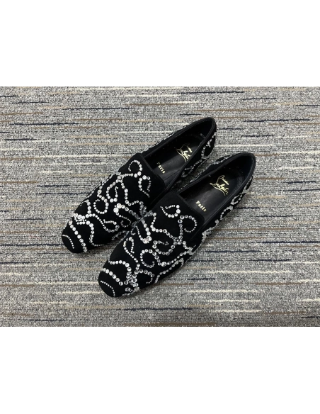 Replica Christian Louboutin Octodandelion Strass Loafers Velvet Black