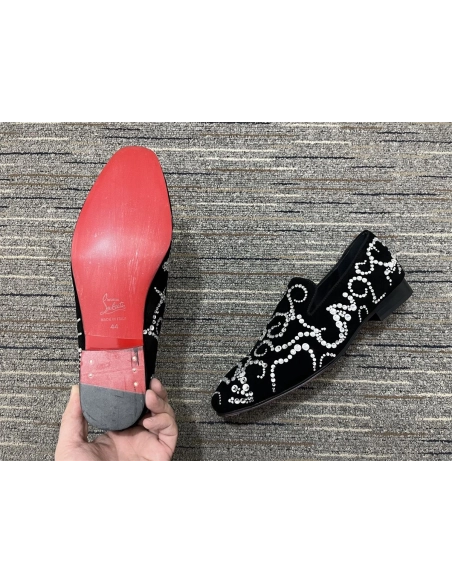 Replica Christian Louboutin Octodandelion Strass Loafers Velvet Black