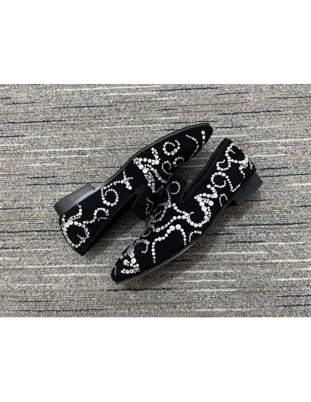 Replica Christian Louboutin Octodandelion Strass Loafers Velvet Black