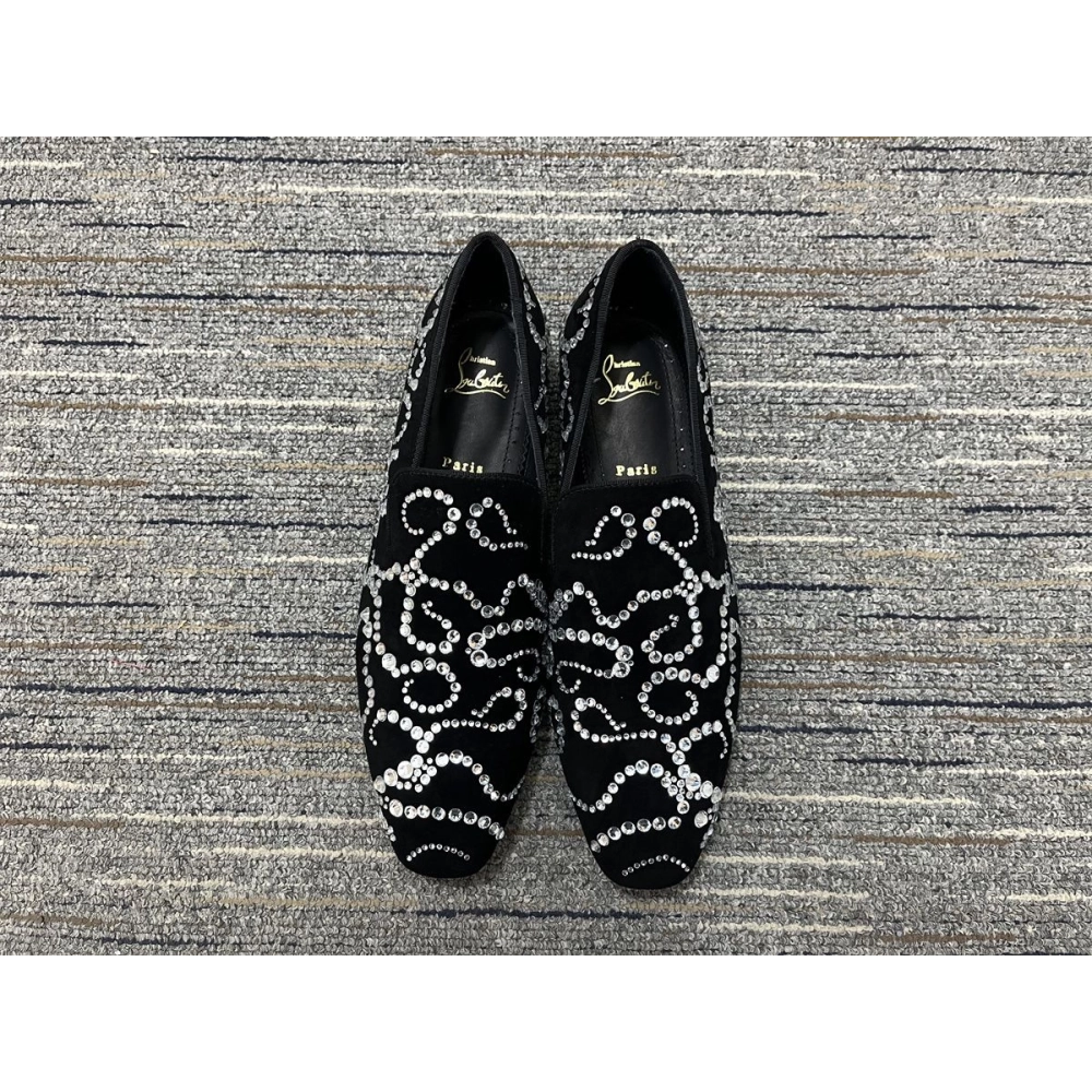 Replica Christian Louboutin Octodandelion Strass Loafers Velvet Black