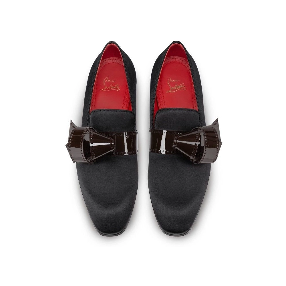 Knockoff Christian Louboutin Dandelion Nomine Red Carpet Mocassins Crepe Satin Black