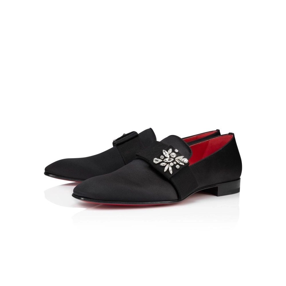 Cheap Christian Louboutin Dandelion Red Carpet Mocassins Crepe Satin Black Sale Online