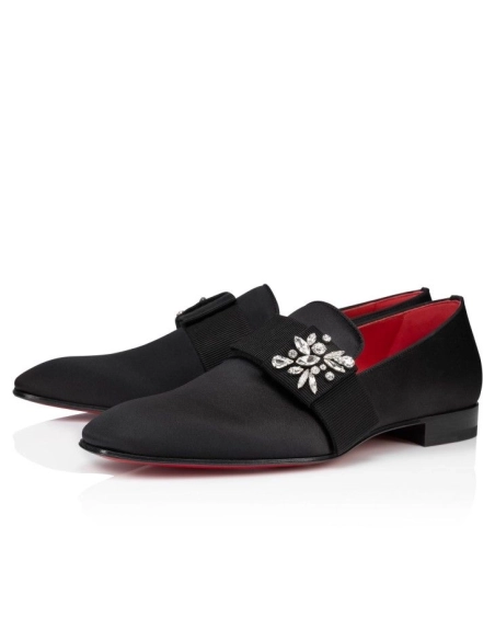 Cheap Christian Louboutin Dandelion Red Carpet Mocassins Crepe Satin Black Sale Online