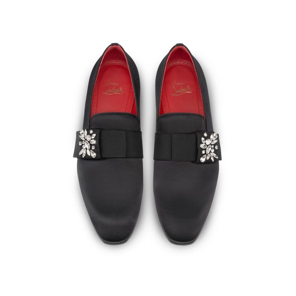 Cheap Christian Louboutin Dandelion Red Carpet Mocassins Crepe Satin Black Sale Online