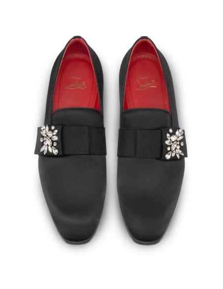 Cheap Christian Louboutin Dandelion Red Carpet Mocassins Crepe Satin Black Sale Online