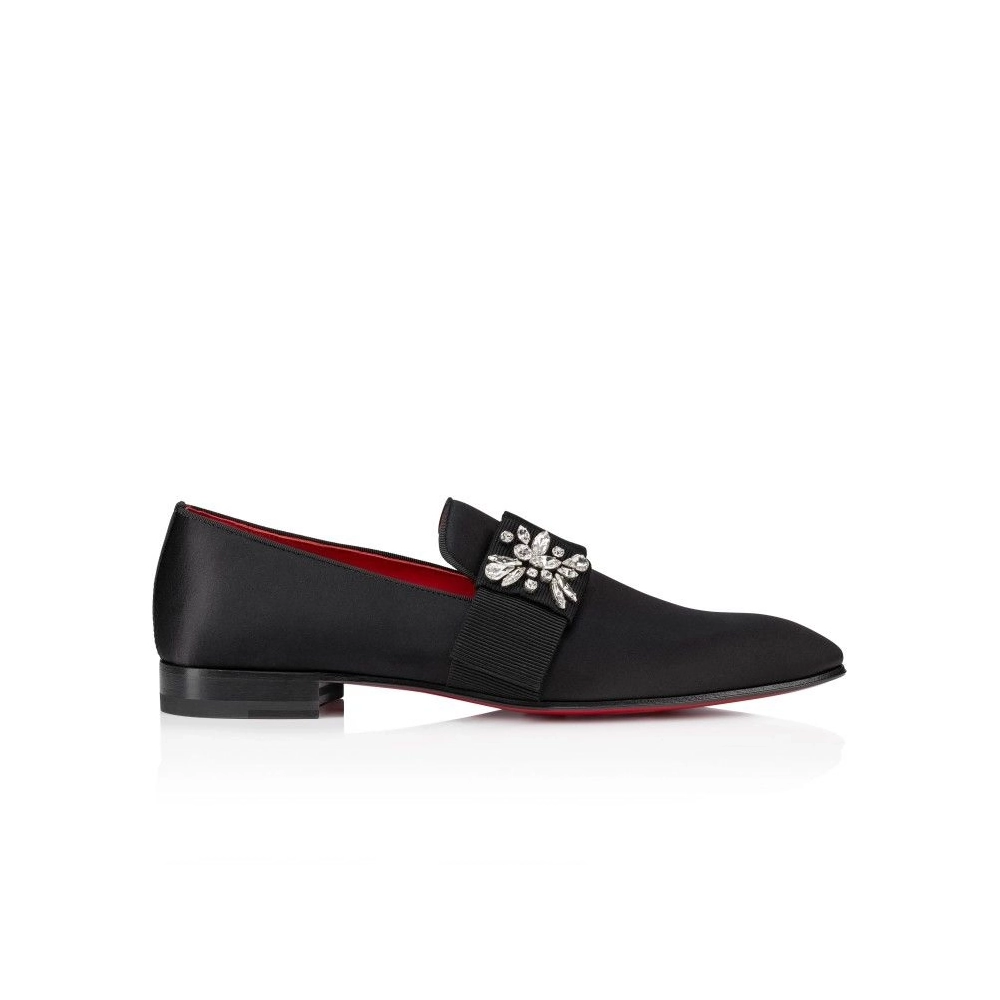 Cheap Christian Louboutin Dandelion Red Carpet Mocassins Crepe Satin Black Sale Online