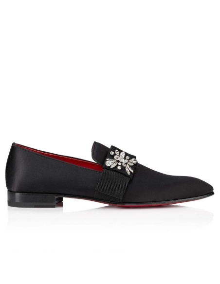 Cheap Christian Louboutin Dandelion Red Carpet Mocassins Crepe Satin Black Sale Online