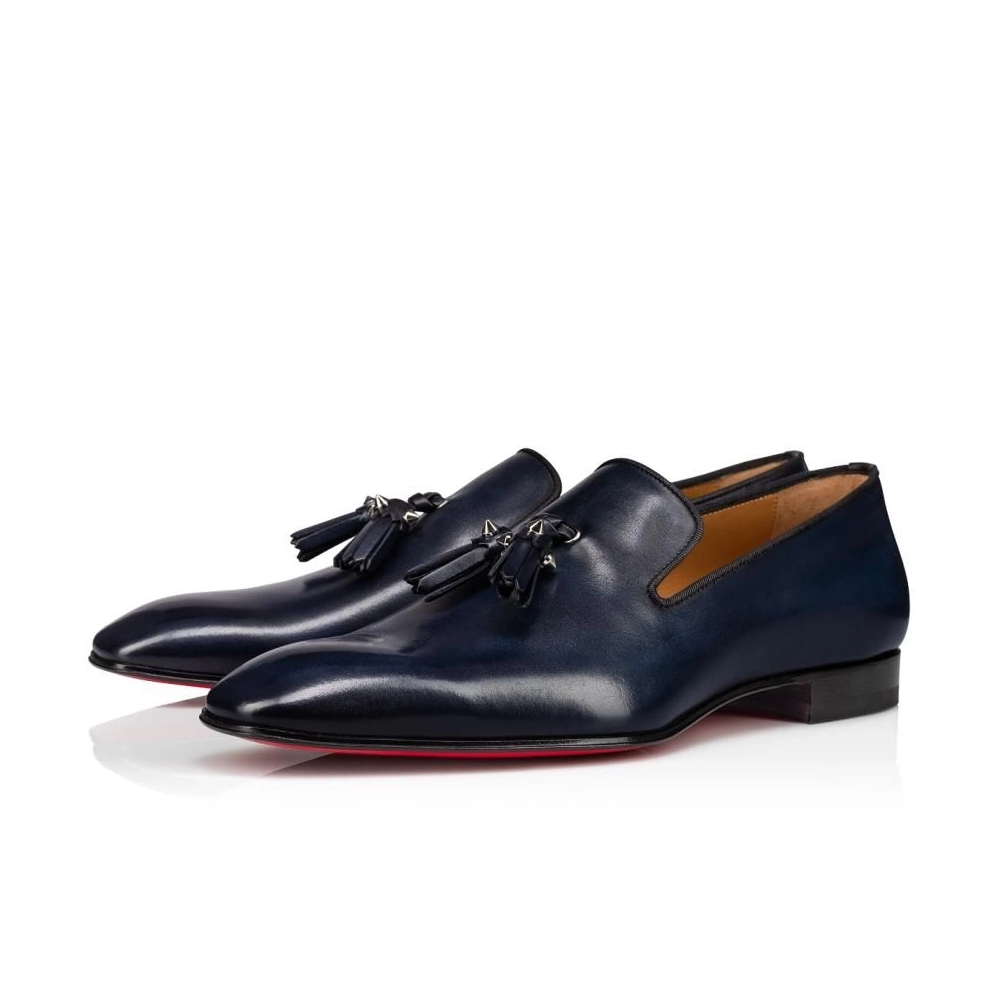 Discount Christian Louboutin Dandelion Tassel Loafers Patinated Calf Leather Marine Blue Outlet
