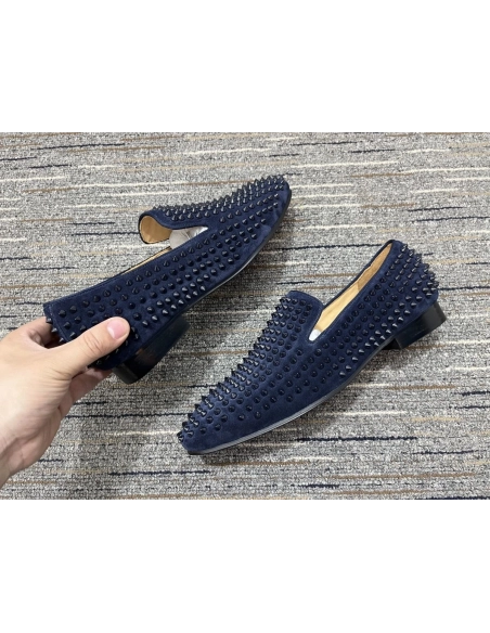 Knockoff Christian Louboutin Dandelion Spike Loafers Veau Velours Navy Blue
