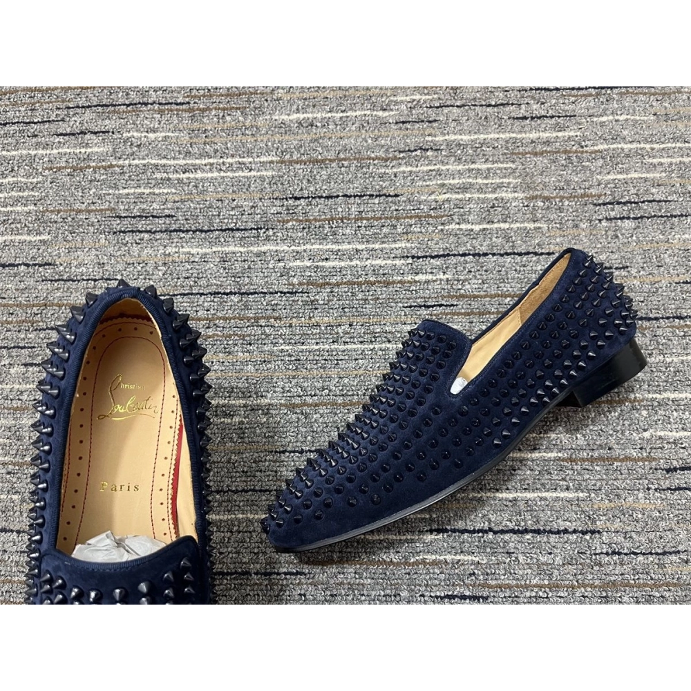 Knockoff Christian Louboutin Dandelion Spike Loafers Veau Velours Navy Blue