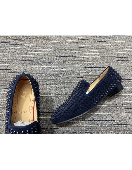 Knockoff Christian Louboutin Dandelion Spike Loafers Veau Velours Navy Blue