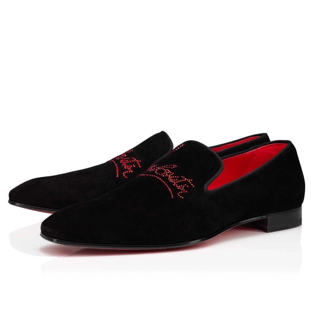 Knockoff Christian Louboutin Navy Dandelion Strass Loafer Suede Calf Leather Black