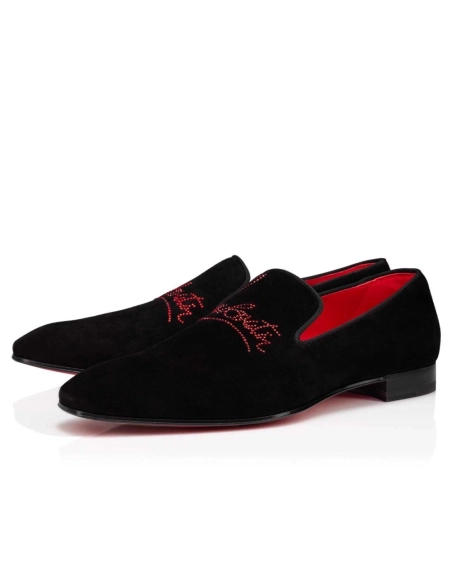 Knockoff Christian Louboutin Navy Dandelion Strass Loafer Suede Calf Leather Black