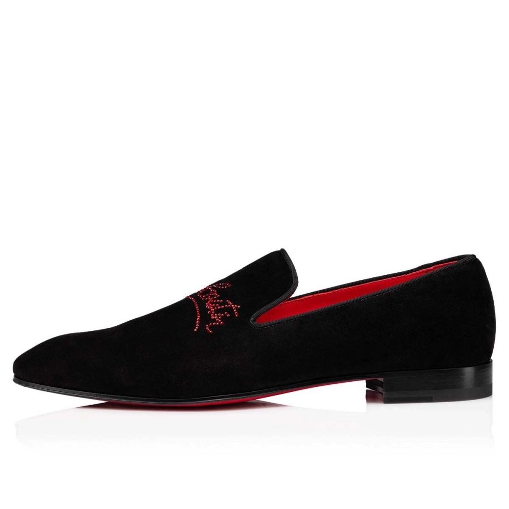 Knockoff Christian Louboutin Navy Dandelion Strass Loafer Suede Calf Leather Black