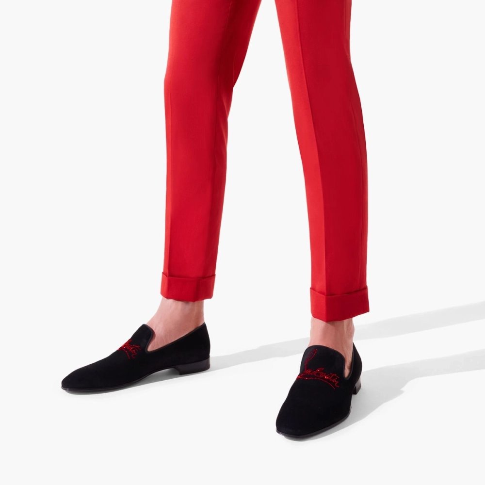 Knockoff Christian Louboutin Navy Dandelion Strass Loafer Suede Calf Leather Black